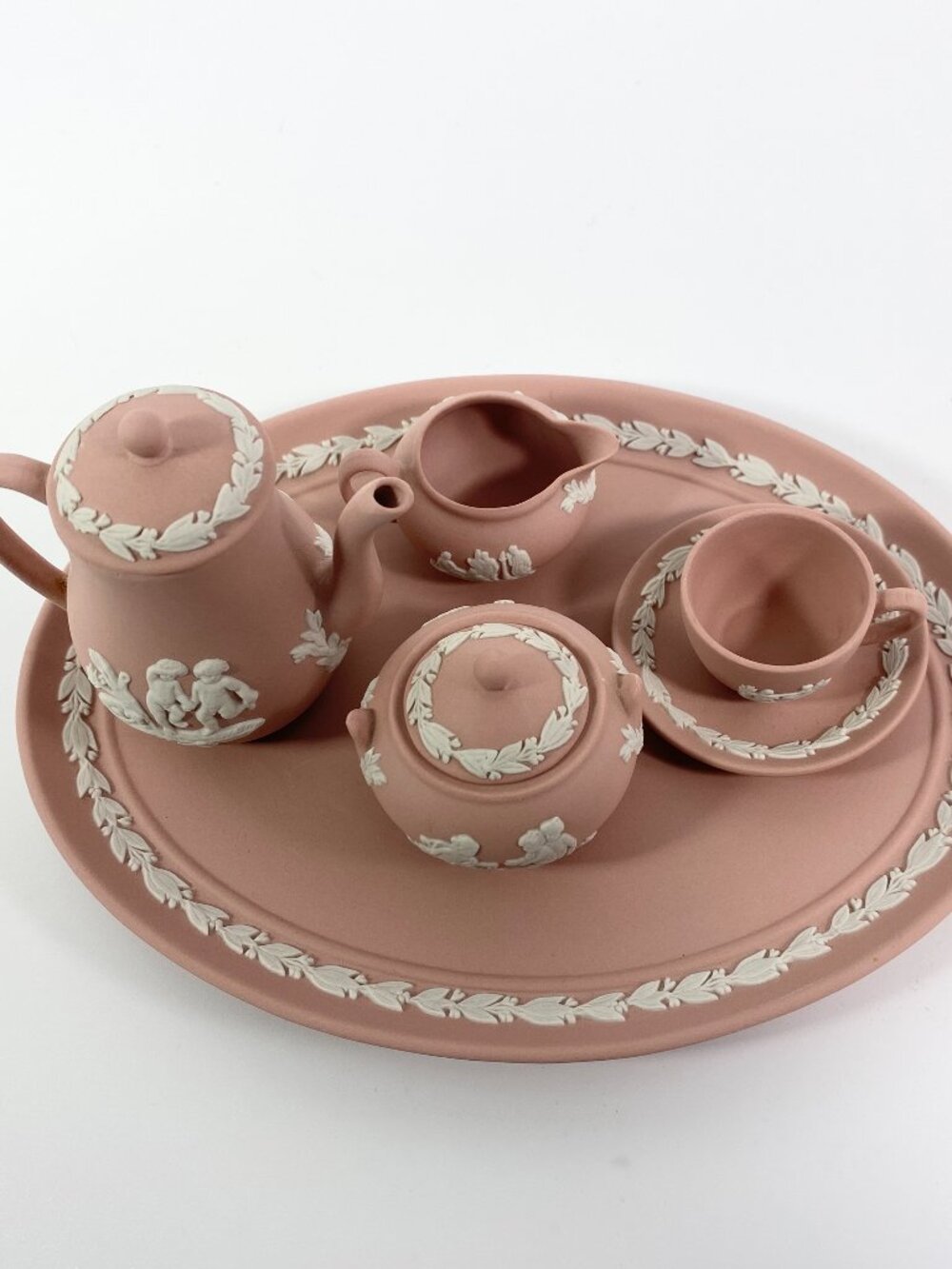 RARE! Discontinued Wedgwood mini/ miniature pink jasperware 8 piece tea set